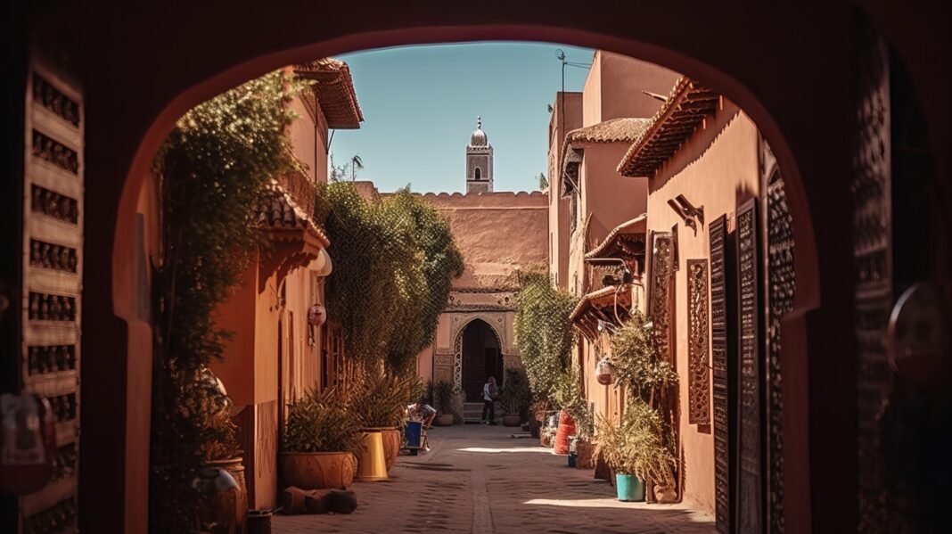 Vue sur une rue avec des maisons marocaines