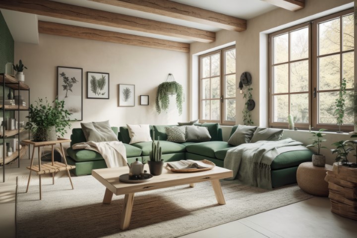 Décorer son salon en vert et bois pour une touche apaisante et naturelle