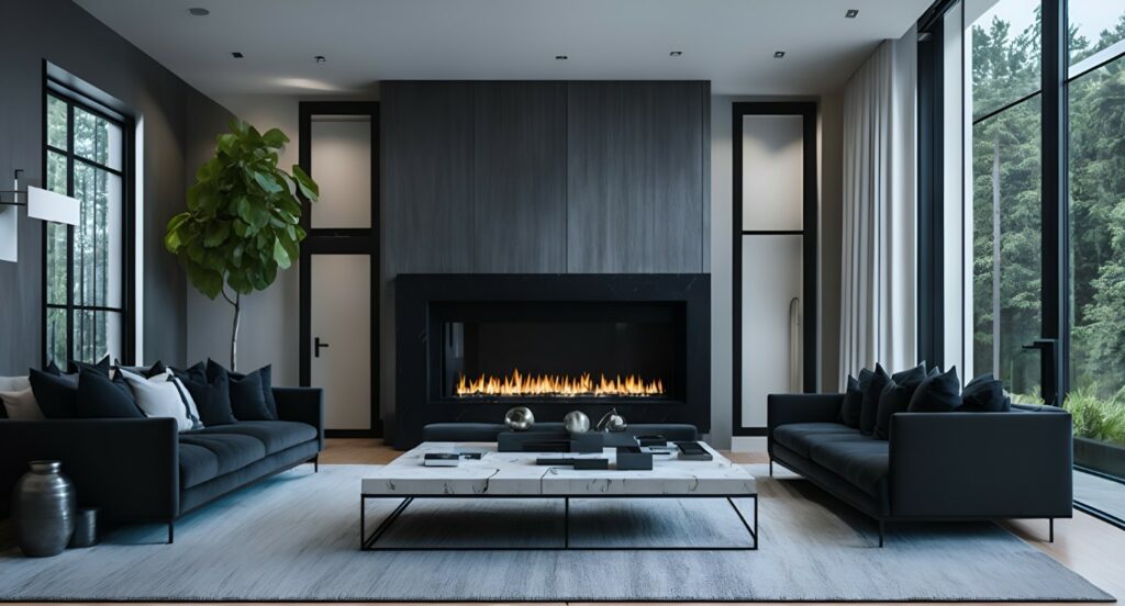 Un salon moderne chic dans les tons noir et gris
