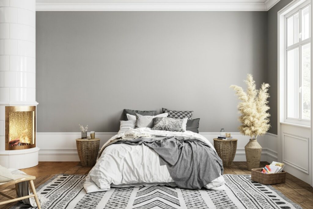 Chambre d'inspiration nature en gris et blanc