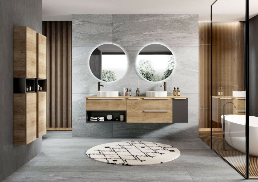 Combiner marbre et bois dans une salle de bain